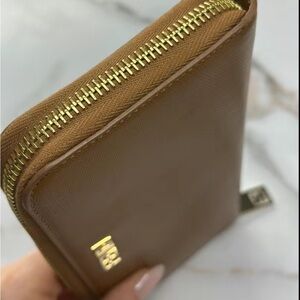 Brown Leather Wallet with Gold Zipper FENDI
